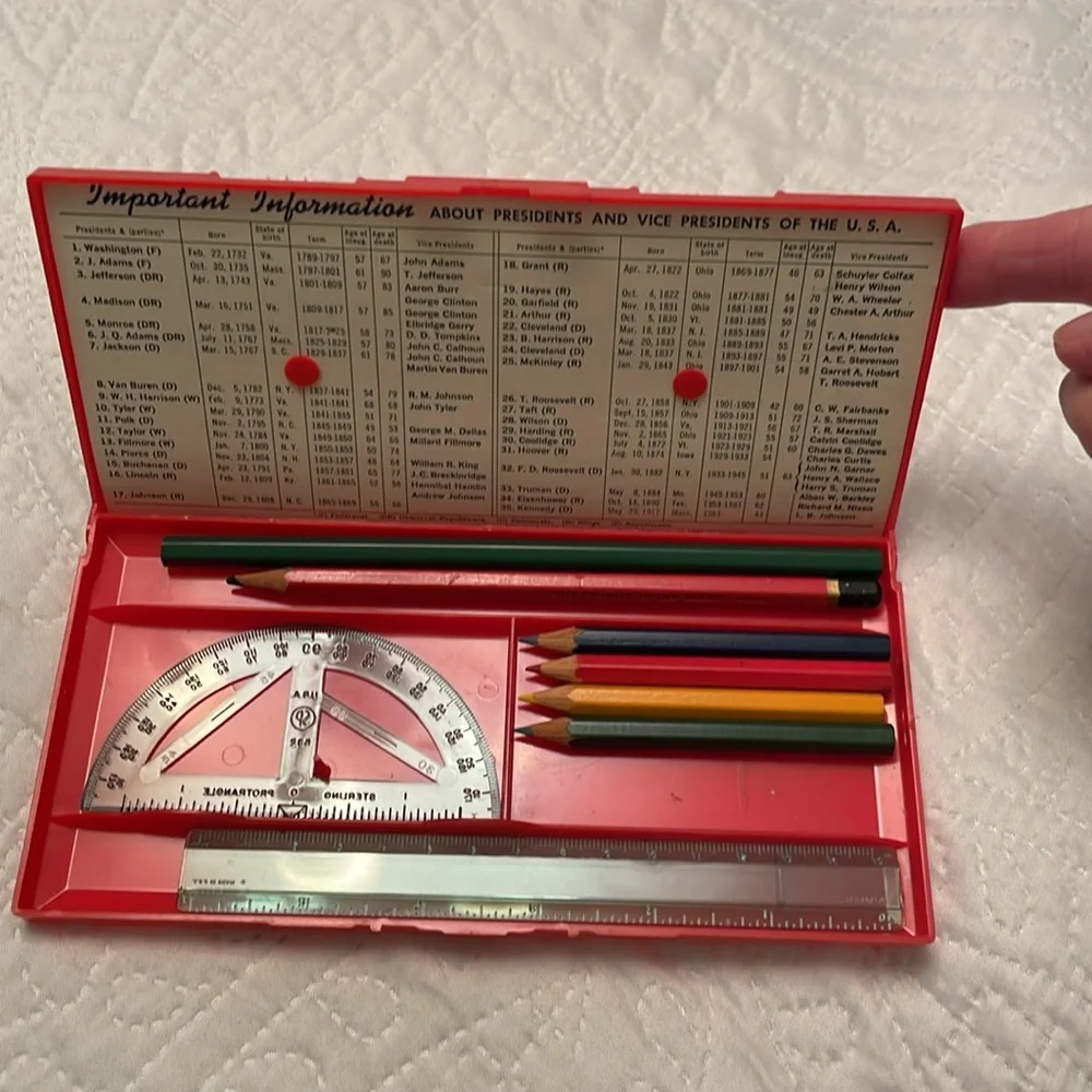 Vintage 1960 Presidents of US & Terms in Office Plastic Pencil Case Dial Knobs